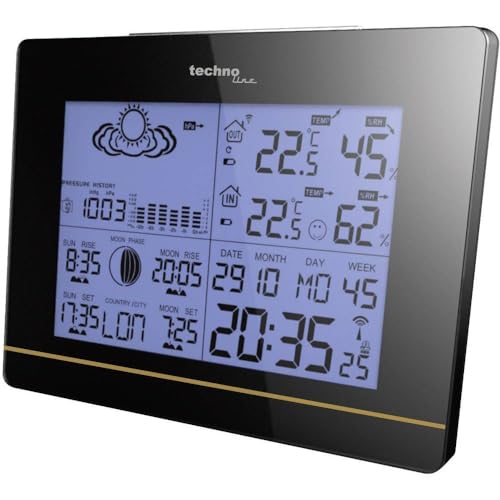 Technoline WS 6750 moderne Wetterstation mit Vorhersage von Wettersituation und Anzeige von Mondphasen in Form von Icons, hochglanz, schwarz, 17,1 x 5 x 12,3 cm von Technoline