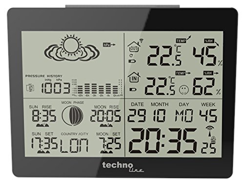 Technoline WS 6760 moderne Wetterstation mit Vorhersage von Wettersituation und Anzeige von Mondphasen in Form von Icons, hochglanz, schwarz, 17,1 x 5 x 12,3 cm von Technoline