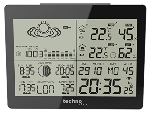 Technoline WS 6760 moderne Wetterstation mit Vorhersage von Wettersituation und Anzeige von Mondphasen in Form von Icons, hochglanz, schwarz, 17,1 x 5 x 12,3 cm Technoline WS 6760 moderne Wetterstation mit Vorhersage von Wettersituation und Anzeige von Mondphasen in Form von Icons, hochglanz, schwarz, 17,1 x 5 x 12,3 cm von Technoline