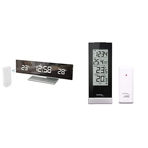 Technoline WS 6815 kleine Wetterstation mit LED-Anzeige und Spiegel-Display, inklusive mit Außensender TX96, Funkuhr, 25,8 x 4,2 x 8 cm & Technotrade Technoline WS 9767 Temperaturstation von Technoline