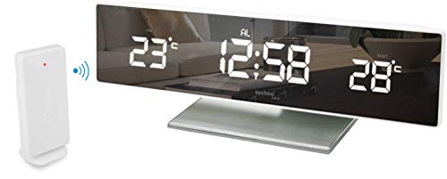 Technoline WS 6815 kleine Wetterstation mit LED-Anzeige und Spiegel-Display, inklusive mit Außensender TX96, Funkuhr, sowie Innen und Außentemperaturanzeige, 25,8 x 4,2 x 8 cm von Technoline