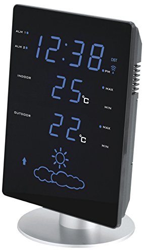 Technoline WS 6820 Wetterstation mit Innen- und Außentemperatur, Uhrzeit und Wettertendenz mit Hilfe von Symbolen, blauer LED-Anzeige, schwarz, 13,5 x 5,5 x 20,5 cm von Technoline