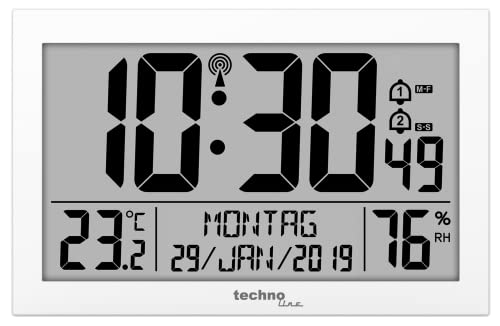 Technoline WS 8016 Moderne, Digitale Funk-Wand-Uhr mit Temperaturanzeige, Kuststoff, weiß, 225 x 143 x 24 mm WS8016WEISS von Technoline