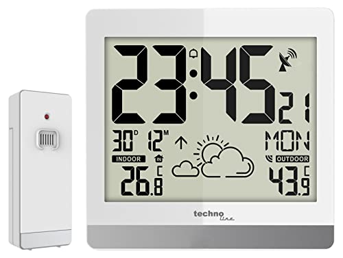 technoline WS8119 digitale Funkwanduhr mit Temperaturanzeige und Wettervorhersage, weiß von Technoline