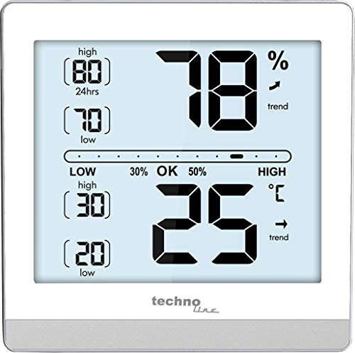 techno line WS 9470 - Raumklimastation, digitales Thermometer, Hygrometer, modernes Gehäuse, Temperatur und Luftfeuchte für verbesserte Genauigkeit kalibrierbar von Technoline