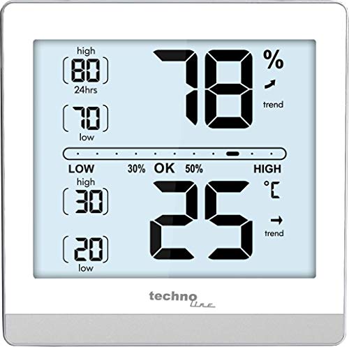 Technoline WS 9470 - Raumklimastation, digitales Thermometer, Hygrometer, modernes Gehäuse, Temperatur und Luftfeuchte für verbesserte Genauigkeit kalibrierbar von Technoline