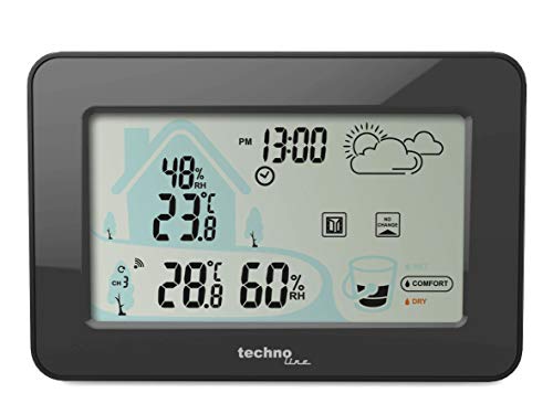 Technoline WS 9490 wetterstation min/max temparatur lufteuchte wecker, schwarz inkl. sender, 149 x 23 x 100 mm von Technoline