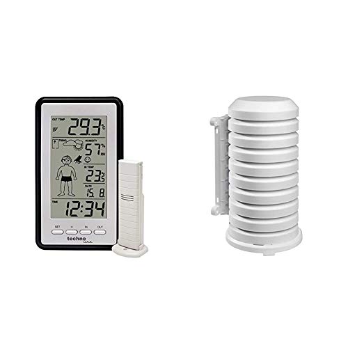 Technoline WS 9632 Wetterstation mit Vorhersage, grau & TFA Dostmann Schutzhülle für Sender Artikel, 98.1114.02, leicht zu montieren, weiß von Technoline