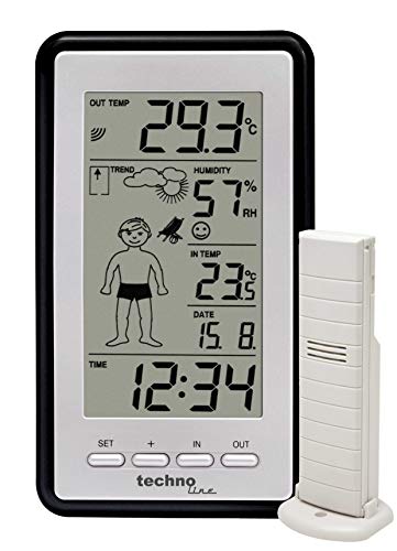 Technoline WS 9632 Wetterstation mit Vorhersage, grau, 8,4 x 2,3 x 15 cm von Technoline