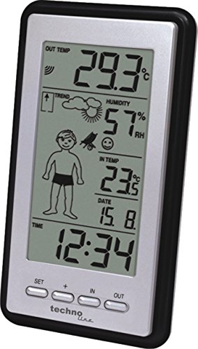 Technoline WS 9632 Wetterstation mit Vorhersage, grau, 8,4 x 2,3 x 15 cm von Technoline