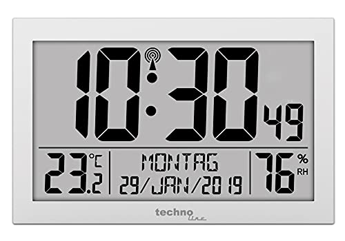 Technoline WS8016 WS 8016 Funk-Wand-Uhr mit Temperaturanzeige, Kuststoff, silber, klein: 22,5 x 14,3 x 2,4cm von Technoline