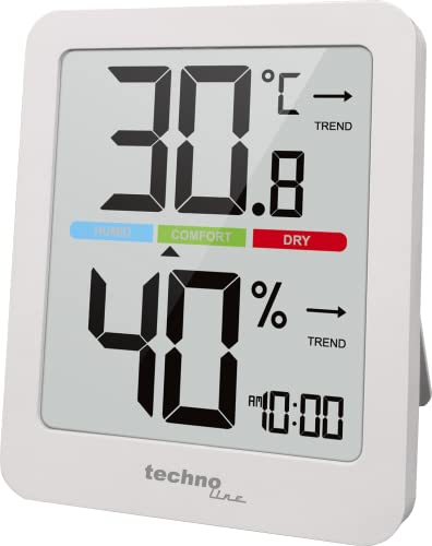 Technoline WS9456, Thermo-Hygrometer, Innenthermometer, Bürothermometer, Raumkomfortanzeige, Luftfeuchte- und Temperaturanzeige, Uhrzeit, Hintergrundbeleuchtung über Touchsensor, hochwertiges Display von Technoline