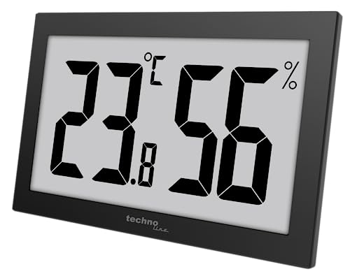 Technoline WS9465 Bürothermometer, Thermometer - Hygrometer, Temperatur- und Luftfeuchteüberwachung, sehr gut ablesbares Display, schwarz, mit Jumbo LCD für Büro Hotel Foyer von Technoline