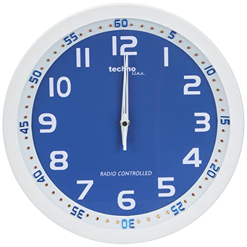 techno line WT 8971 Funkwanduhr, weiß-blau von Technoline