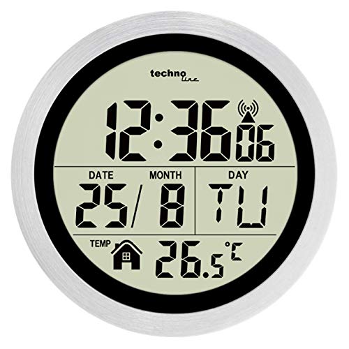 Technoline WT3005 Digitale Badezimmer-Funkwanduhr, Kuststoff, silber, Ø 147 x 79 mm von Technoline