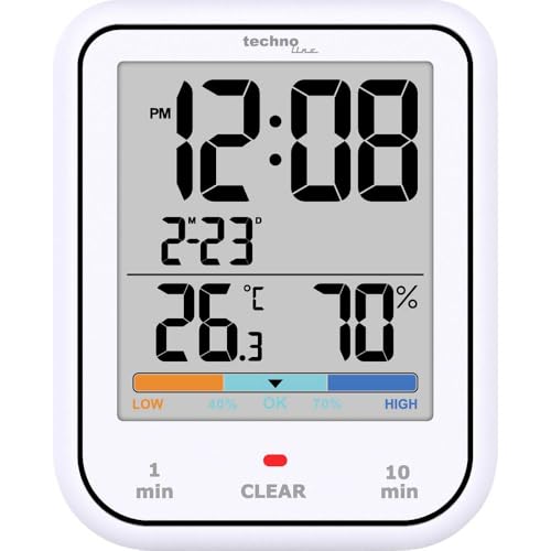 Technoline WT380 Digitale Badezimmeruhr mit Hygrometer und Thermometer | wasserdicht| Duschtimer | Countdownfunktion | großes LCD-Display | mit Datumsanzeige | weiß von Technoline