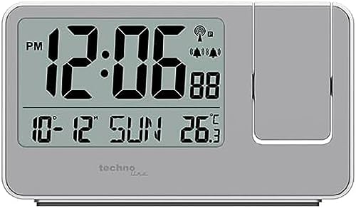 Technoline WT534 Projektionswecker, Funkuhr, Projektion von Temperatur und Uhrzeit, Silber von Technoline