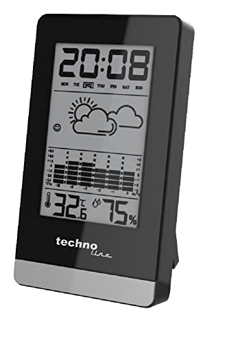 Technoline WS 9125 moderne Wetterstation mit Touchsensor für die blaue Hintergrundbeleuchtung, schwarzer Rahmen, 66 x 120 x 24 mm von Technoline