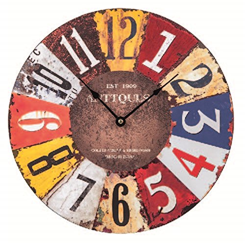 Vintage Wand-Uhr TECHNOLINE WT 1019 BUNT 30CM KÜCHEN-Uhr BAHNHOFS-Uhr RUND ZIFFERN Gross von Technoline
