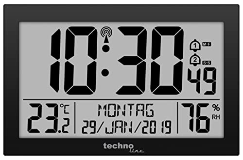 Technoline 8016 Funk-Wand-Uhr mit Temperaturanzeige, Kuststoff, schwarz, 225 x 143 x 24 mm, WS8016SCHWARZ, 225 x 24 x 143mm von Technoline