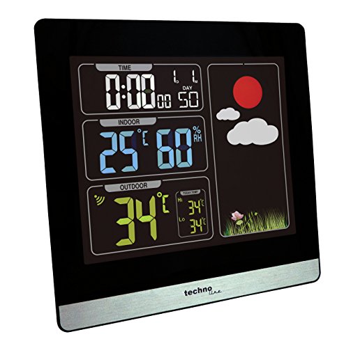 WS6448 Wetterstation mit farbigem Display, klar und deutlich abzulesen, modernes Gehäuse, schwarz von Technoline