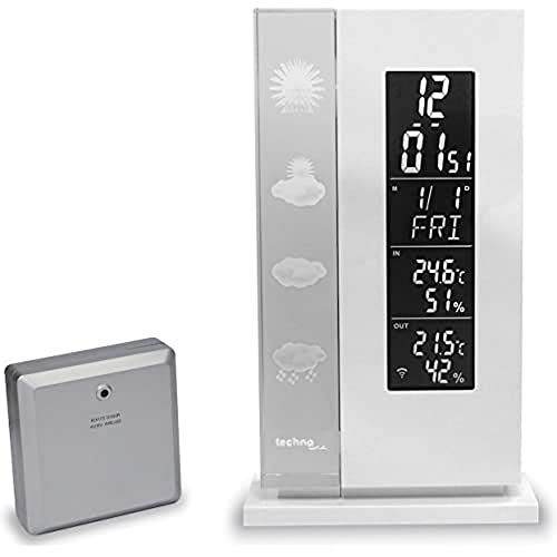 Wetterstation WS 6600 mit Vorhersage von Wettersituation durch in Glas gelaserte 3D-Wettersymbole von Technoline