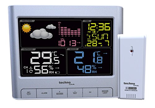 Technoline WS6449 WS 6449 moderne Wetterstation mit LED-Anzeige, sowie Temperatur- und Luftdruckanzeige, Wettervorhersage mit Hilfe von Wettersymbolen, silber, 15,9 x 4,3 x 13 cm von Technoline