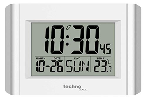 technoline Digitale Quarz-Wand-Uhr WS8002, Weiß-silber, 215 x 150 x 28mm von Technoline