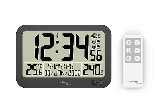 technoline WS8026 Digitale Funkuhr mit Fernbedienung, Bürouhr, Meeting-Uhr, Funkuhr mit Temperaturanzeige, Timer bis 240 min, kleine Uhr, 22,3 x 14,8 cm von Technoline