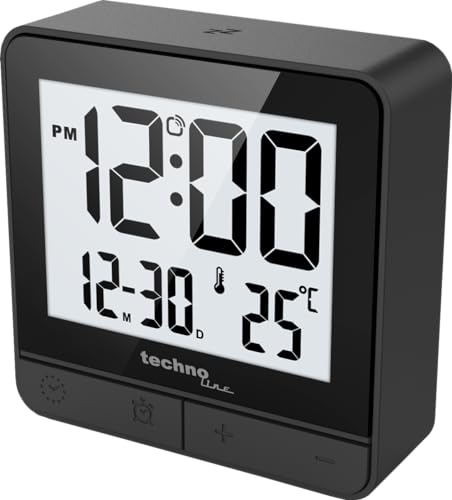 technoline WT375 Kleiner, digitaler Funkwecker, Display mit E-Reader-Effekt, Alarm-Clock, ca 6cm, schwarz von Technoline