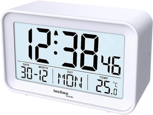 technoline WT497 moderner, digitaler Wecker, Innentemperatur, Datum, Wochentag, Alarm und Snooze, weiß von Technoline