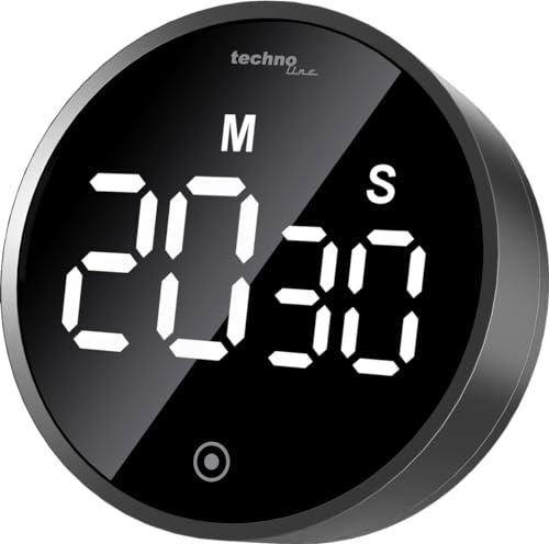 technoline moderner Kurzzeitwecker, Kitchentimer, Count-down Timer digital, rund, Beleuchtung (ECO), Touch, hochglanzschwarz, Schwarz von Technoline