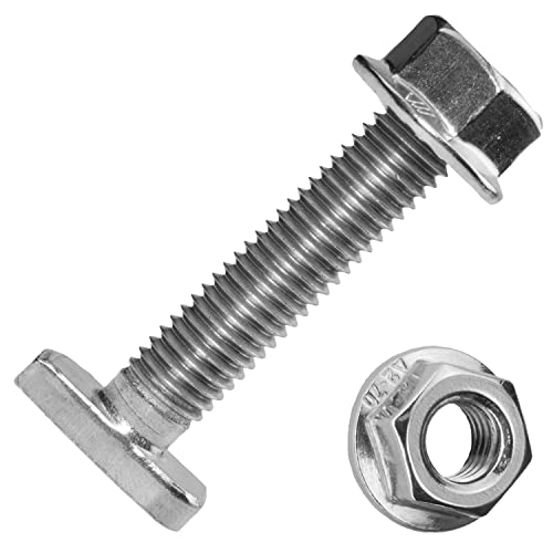 Techtanium® Hammerkopfschrauben M10 x 40 mm [für Montageschiene Typ 28/15] inkl. Flanschmuttern M10 aus Edelstahl A2 (100 Stück) | Ankerschrauben & Sechskantmuttern mit Flansch | DIN 6923 von Techtanium