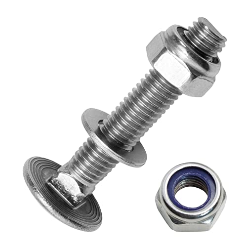 Techtanium® Schlossschrauben M10 x 50/50 mm inkl. Sicherungsmuttern und Unterlegscheiben M10 aus Edelstahl A2 (20 Stück) | Schrauben | Muttern | U-Scheiben | DIN 603 & DIN 985 & DIN 125 von Techtanium