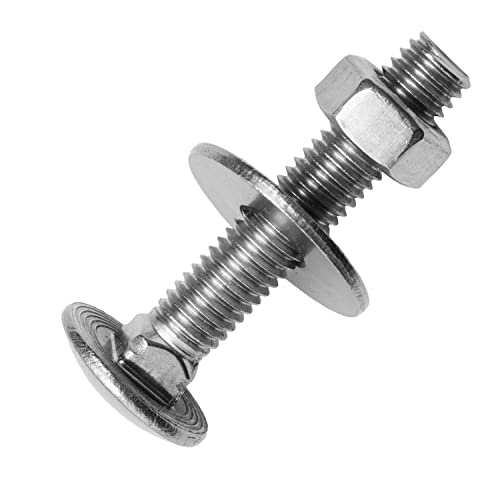 Techtanium® Schlossschrauben M16 x 60/60 mm inkl. Sechskantmuttern und großen Unterlegscheiben M16 aus Edelstahl A2 (20 Stück) | Schrauben | Muttern | U-Scheiben | DIN 603 & DIN 934 & DIN 9021 von Techtanium