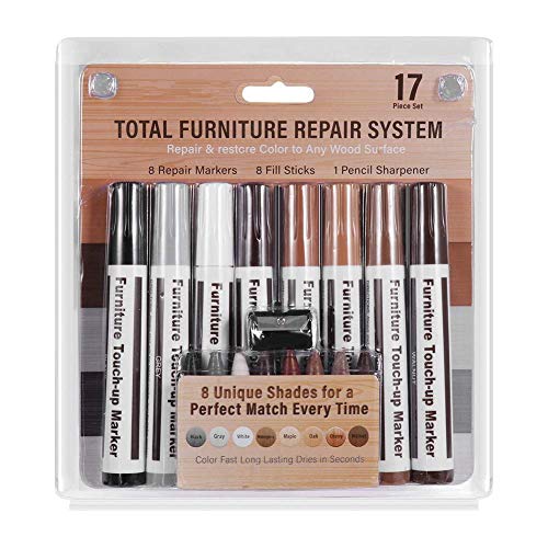 Total Furniture Repair System, (Reparaturmarkierungen + Füllstifte) Kratz- und Ausbesserungsmarkierungssatz mit Bleistiftspitzer (8 Stück) von Techwills