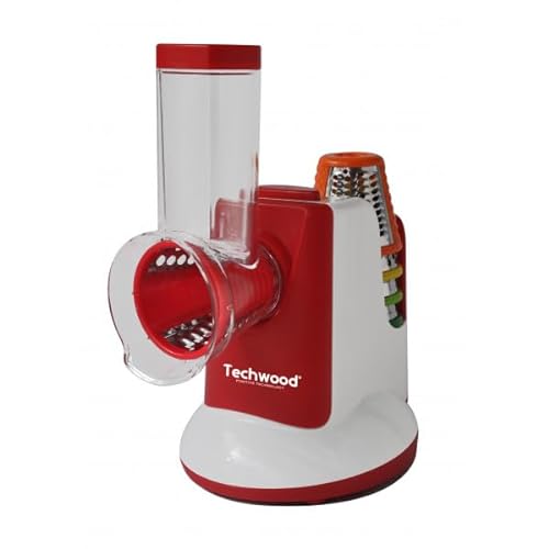 Techwood Elektrischer Schneider, 3-in-1, für Gemüse, Obst, Käse, 150 W, Weiß/Rot von Techwood