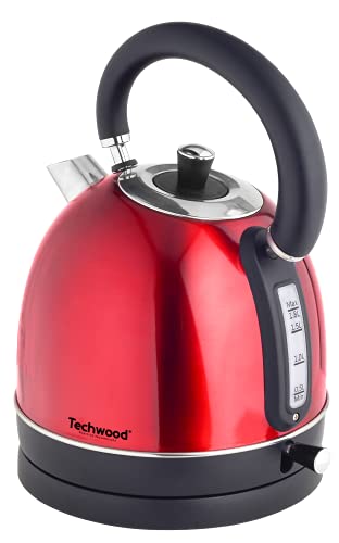 Techwood TBI-1845 Retro Wasserkocher, kabellos, 1,8 l, Edelstahl, Rot von Techwood