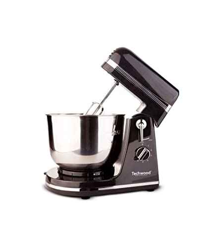 Techwood TMB-366 300 W Küchenmaschine, 6 Geschwindigkeitsstufen mit Schüssel 3,5 l, legierter Stahl, 3,5 l, Schwarz von Techwood