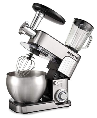 Techwood TRO-1726, Küchenmaschine, Multifunktions-Küchenmaschine mit Schüssel aus Stahl, 7 l, 1300 W, 3/1, Standmixer, Zerkleinerer aus Edelstahl von Techwood