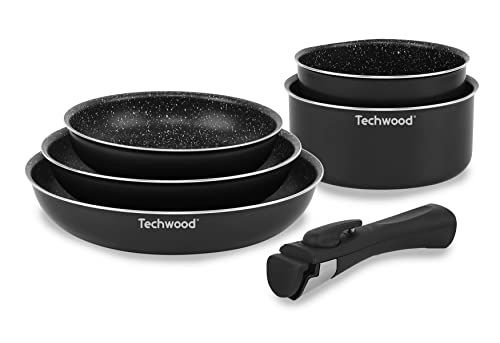 Techwood TSA-6611P Set 2 Stieltöpfe 18-20 cm und 3 Pfannen (20-24-28 cm), 6-teilig, 2 Töpfe mit 18 cm Durchmesser, 20 cm Durchmesser von Techwood