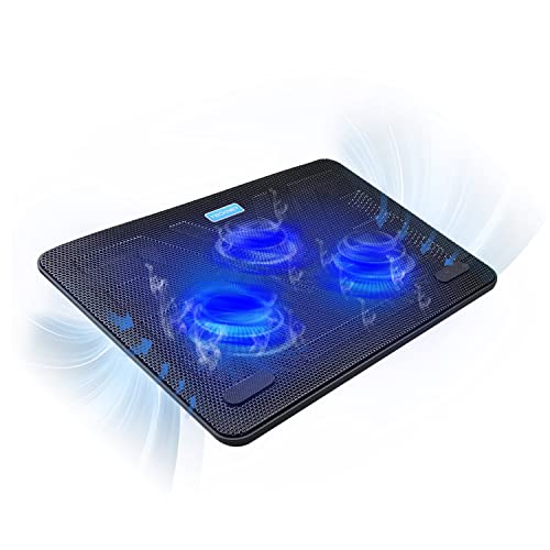 TECKNET Laptop Kühlpads, Laptop Kühler für 12-17 Zoll, Cooling Pad Notebook Cooler Ständer Kühlpad Kühlmatte, 2 USB-Ports, 3 Lüfter mit LEDs(Blue) von TECKNET