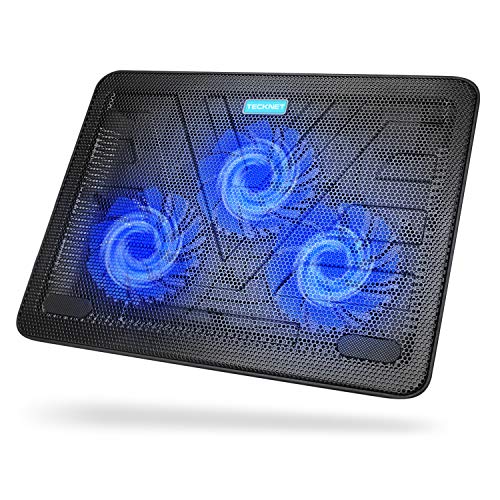 TECKNET Laptop Kühlpads, Laptop Kühler für 12-17 Zoll, Cooling Pad Notebook Cooler Ständer Kühlpad Kühlmatte, 2 USB-Ports, 3 Lüfter mit LEDs(Blue) von TECKNET