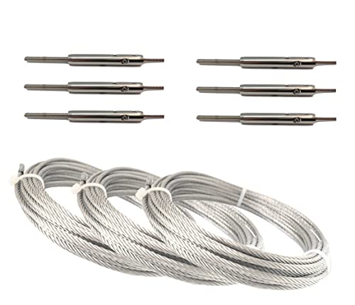 DIY Niro Spannseil Set - Schraubterminal M6 & Gewindebolzen – 3x Rechtsgewinde, 3x Linksgewinde, 3x 5m -3mm Ø Drahtseil (= 3 Sets) von Tecklenborg, Kegel GmbH