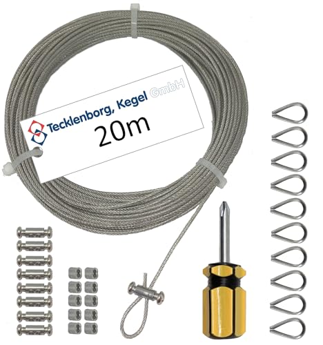Edelstahlseilset - 20m, 7x7-1,5mm Ø Niro Drahtseil mit PVC auf 2,0 mm Außendurchmesser ummantelt incl. Zubehör: Kausche/Presshülsen/Klemmen mit Schrauben/Schraubenzieher - Tecklenborg, Kegel GmbH Edelstahlseilset - 20m, 7x7-1,5mm Ø Niro Drahtseil mit PVC auf 2,0 mm Außendurchmesser ummantelt incl. Zubehör: Kausche/Presshülsen/Klemmen mit Schrauben/Schraubenzieher - Tecklenborg, Kegel GmbH von Tecklenborg, Kegel GmbH