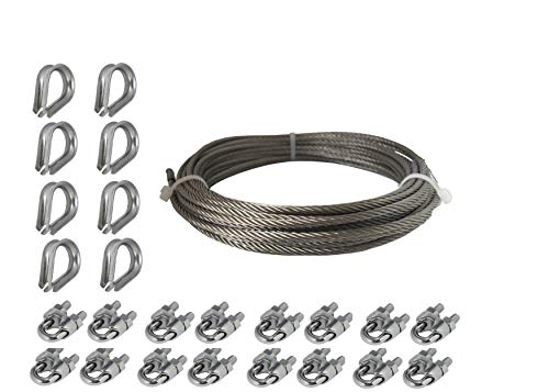 V4A Seilset: 20m Edelstahlseil, 3mm Durchmesser, 8x Kauschen, 16x Seilklemmen, rostfrei - Tecklenborg, Kegel GmbH von Tecklenborg, Kegel GmbH