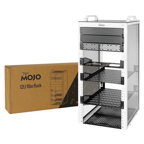 Tecmojo 12U Netzwerk-Rack, 25,4 cm Mini-Server-Rack mit 2 seitlichen durchscheinenden Paneelen und 2 oberen Griffen, 26 cm tief, für 25,4 cm (10 Zoll) IT-Geräte und A/V-Geräte, Weiß von Tecmojo