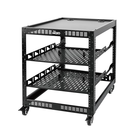 Tecmojo 12U Netzwerk-Rack mit offenem Rahmen für IT- und AV-Ausrüstung, AV-Rack mit 4 Pfosten mit Rollen, mobiles 12U-Rack mit 2 1U-Server-Rack-Regalen und Montagematerial, für 48,3 cm Netzwerk von Tecmojo