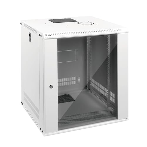 Tecmojo 12U Serverschrank zur Wandmontage, IT-Netzwerk-Rack, abschließbare Tür- und Seitenwände, weiß, Standard-Glastür, 45 cm Tiefe (450 mm), für 48,3 cm (19 Zoll) IT-Geräte, A/V-Geräte, weiß, flach von Tecmojo