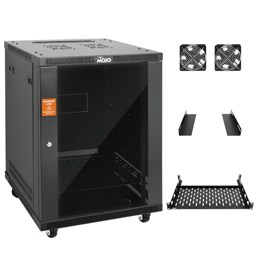 Tecmojo 15U Wandhalterung, 15U Rack 45 cm Tiefe, hält bis zu 79,8 kg, geschlossenes Wandhalterungs-Rack-Set für 48,3 cm Netzwerk, Server und AV-Ausrüstung, Glastür von Tecmojo